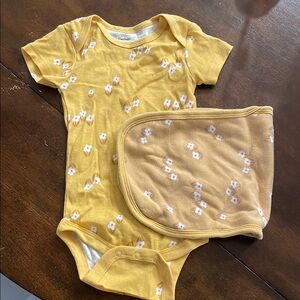 Gerber Yellow Floral Baby Onesie and Burb Cloth
